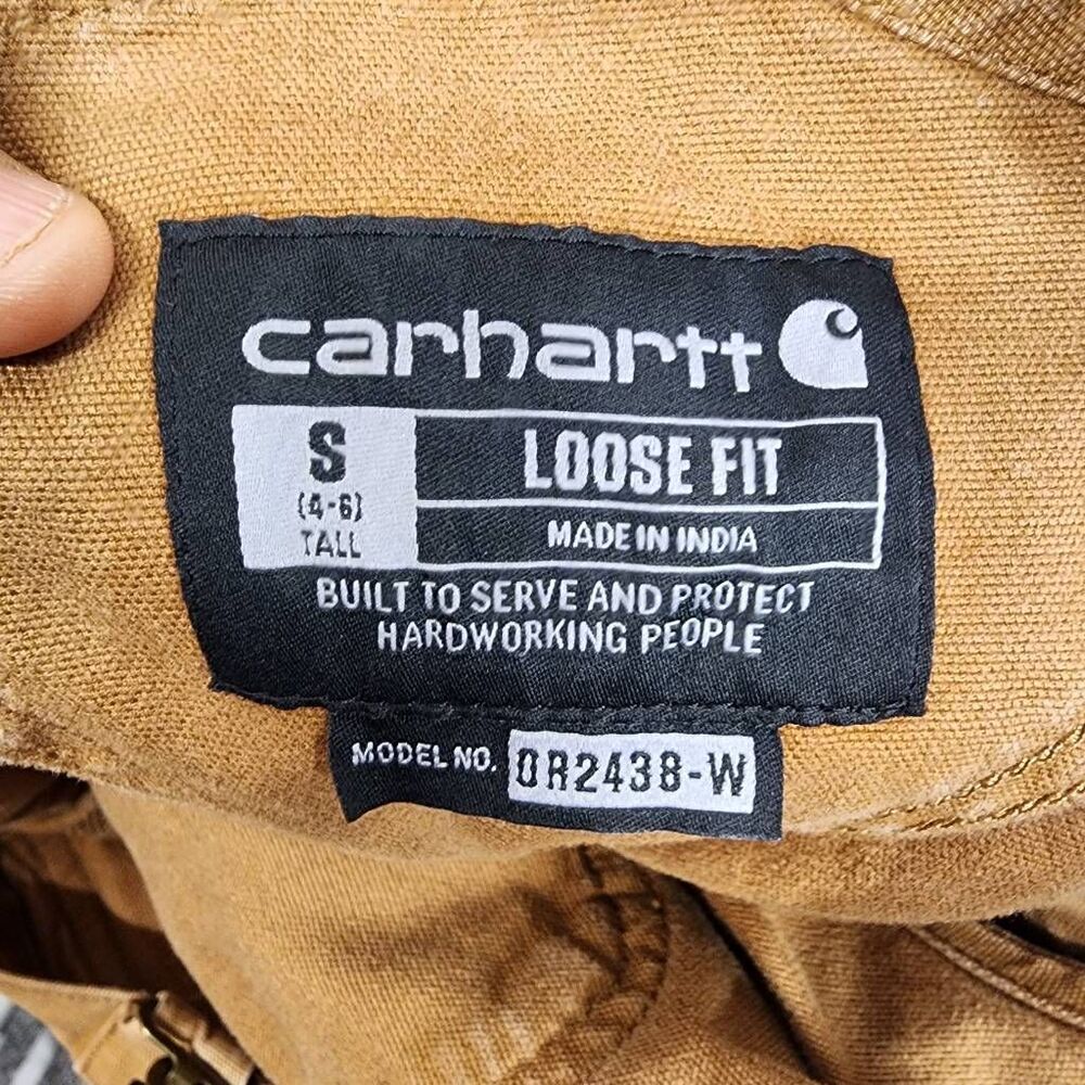Carhartt Women's Loose Fit Brown Duck Canvas Bib Overalls S Tall Work Utility - Picture 7 of 7